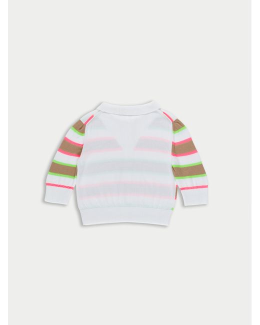 La Fetiche White Moira Striped Cropped Polo Sweater
