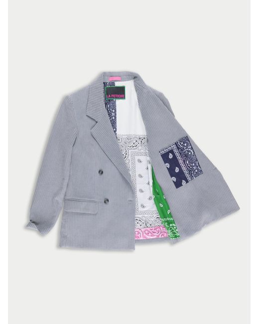 La Fetiche Blue Camille Tailored Corduroy Blazer Jacket