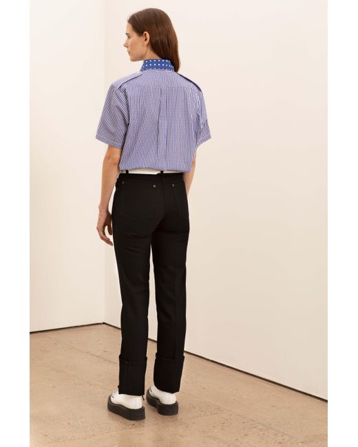 La Fetiche Blue Edith Gingham Military Shirt With Spotted Silk Twill Collar