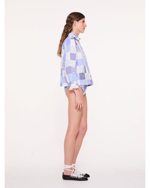 La Fetiche Blue Jane Patchwork Cotton Blouse