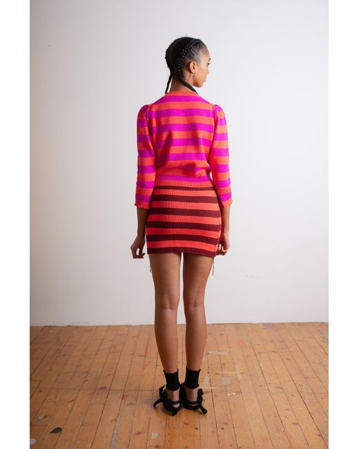 La Fetiche Pink Elsie Cropped Striped Sweater