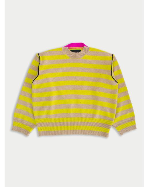 Women's Yellow Leslie Oversized Loose Fit Striped Jumper