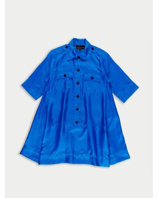 La Fetiche Blue Alicia Silk Utility Mini Dress