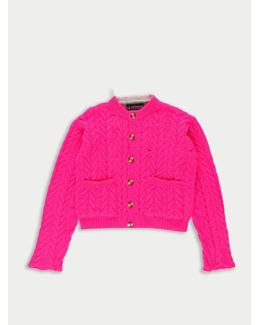 La Fetiche Pink Lisetta Cable Knit Cardigan