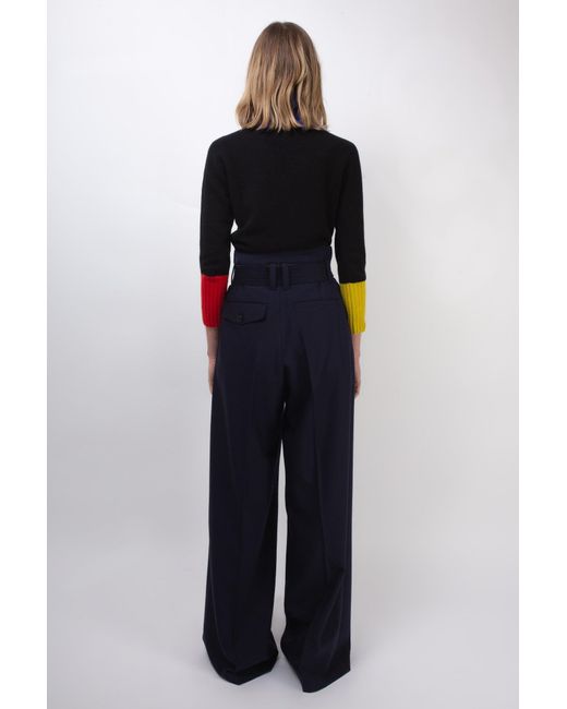La Fetiche Blue Angie Oversized Wide Leg Pleated Trousers