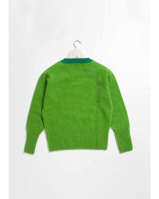 La Fetiche Green Viva Traditional Brushed Crew Neck Seamfree Sweater With Bright Contrast Neck Trim