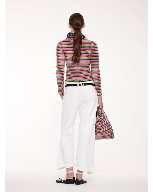 La Fetiche White Rosemary Stripe Shrunken Fit Multicolour Striped Cardigan