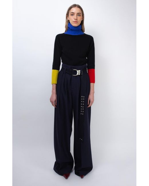 La Fetiche Blue Angie Oversized Wide Leg Pleated Trousers