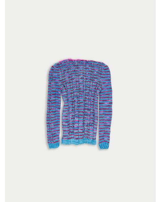 La Fetiche Blue Ivy Handknitted Striped Cable Sweater