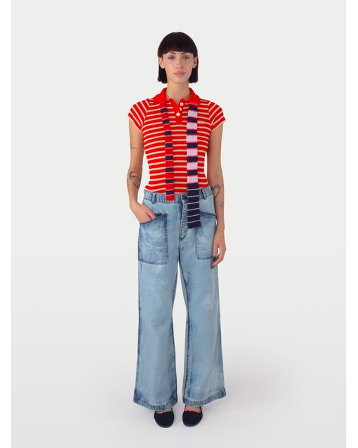 La Fetiche Blue Micka Striped Polo Top