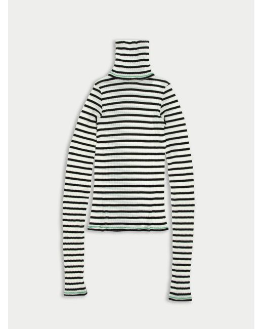 Women's White Biba Roll Neck Striped Top