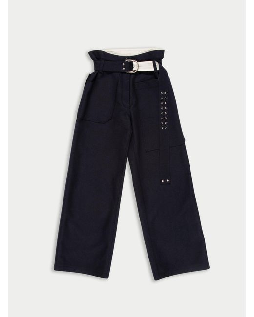 La Fetiche Blue David Raw-Cut Felt Sailor Pants With Military D Ring Belt