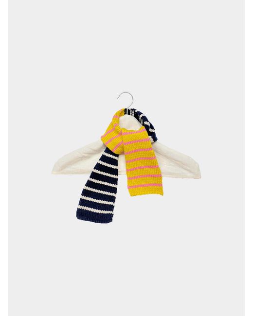 La Fetiche White Polly Jean Hand Knitted Striped Scarf