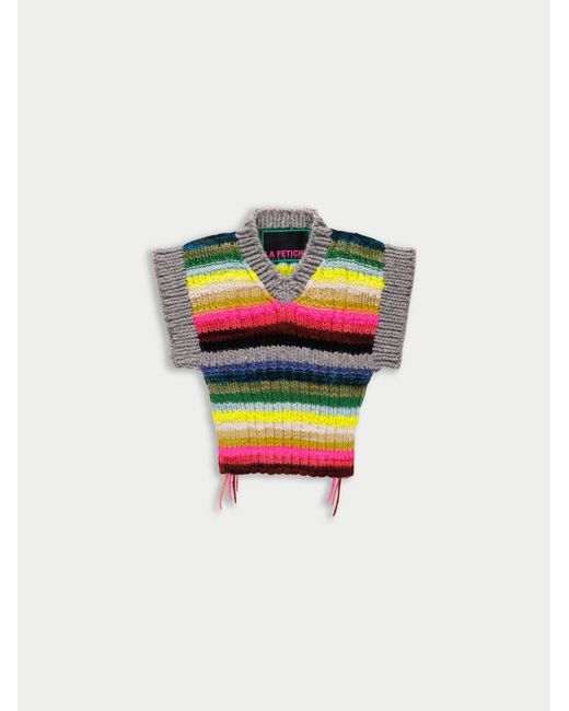 La Fetiche White Andre Hand Knitted V-Neck Sweater Vest