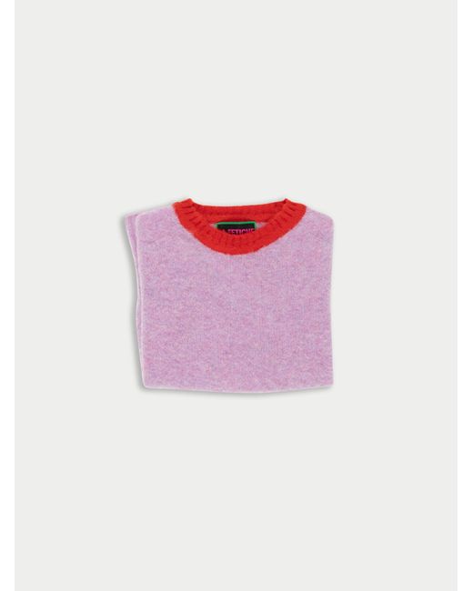 La Fetiche Pink Viva Traditional Brushed Crew Neck Seamfree Sweater With Bright Contrast Neck Trim