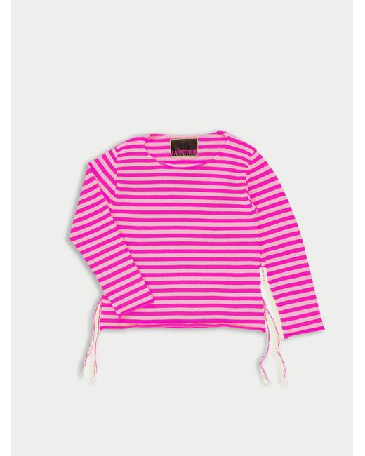 La Fetiche Pink Armi Lightweight Striped Crew Neck Sweater