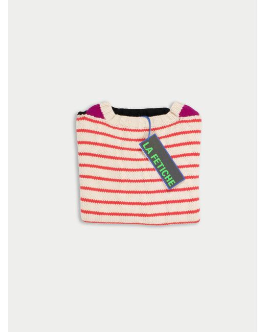 La Fetiche Pink Paloma Hand Knitted Oversized Striped Guernsey Sweater With Colour Blocked Details And Traditional Guernsey Details