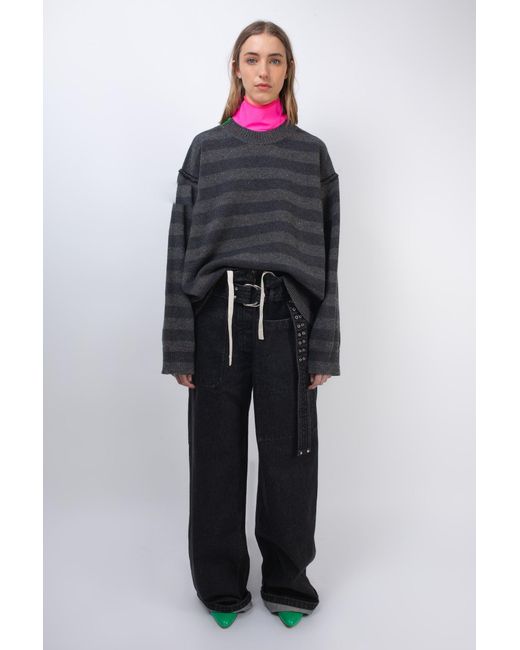 La Fetiche Black Leslie Oversized Loose Fit Striped Sweater