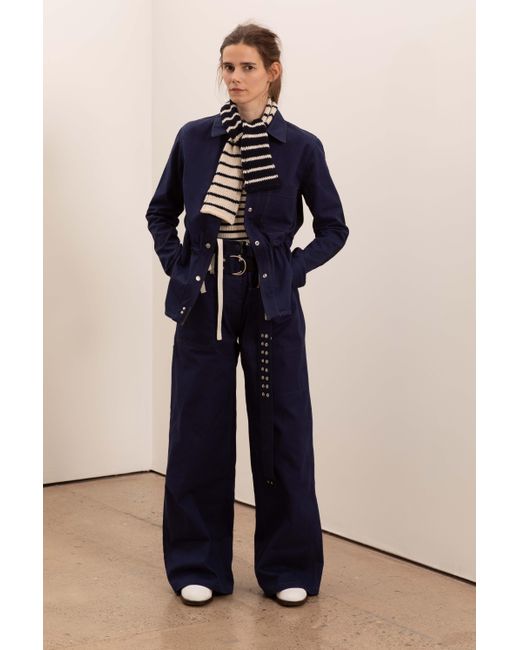La Fetiche Blue Bill Cotton Panama Work-Wear Jacket With Cotton Lining Patch Pockets And Contrast Stitching