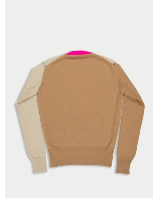 La Fetiche Natural Louis Hand Framed Patched Oversized Sweater With Neon Collar Detail