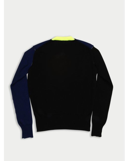 La Fetiche Blue Louis Hand Framed Patched Oversized Sweater With Neon Collar Detail