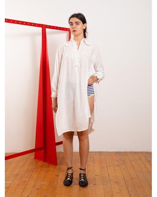 La Fetiche White Grace Traditional French Embroidered Blouse Dress