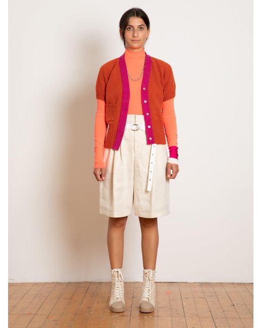 La Fetiche Red Lux Contrast V-Neck Cardigan