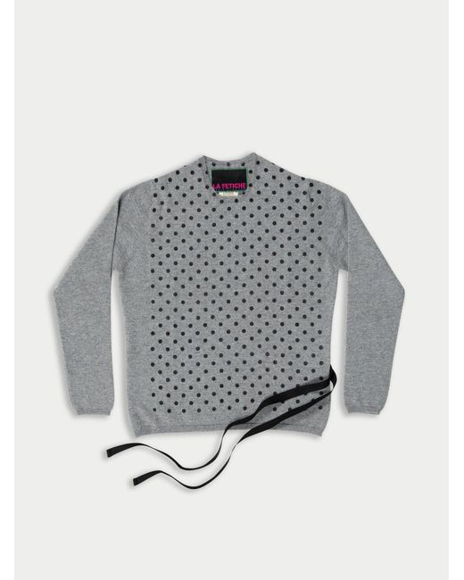 La Fetiche Gray Mimi Spotty Cashmere Sweater With Cotton Side Ties