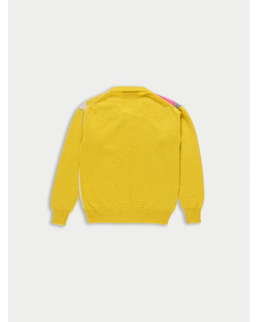 La Fetiche Yellow Cynthia Crew Neck Argyle Cardigan