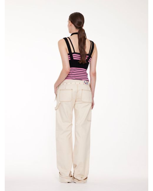 La Fetiche Pink Jade Striped Fine Weight Ribbed Cami Top