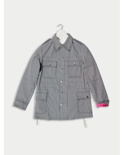La Fetiche Gray Veruschka Denim Candy Striped Utility Jacket