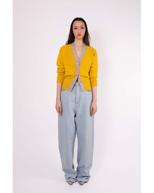 La Fetiche Yellow Jordan Contrast V-Neck Cardigan