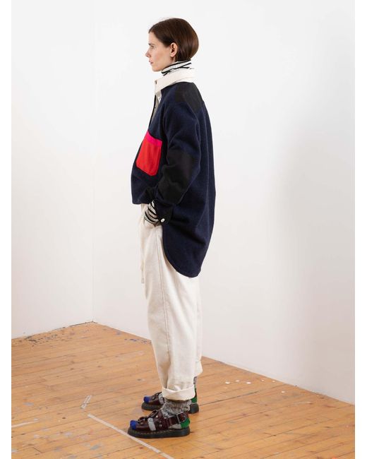 La Fetiche Blue Truman Oversized Rugby Shirt Made With Felted Lambswool And Cotton Canvas Collar And Cuffs