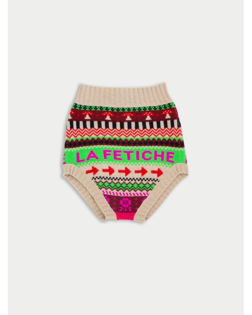 La Fetiche White Rey Logo Fairisle Knit Pants