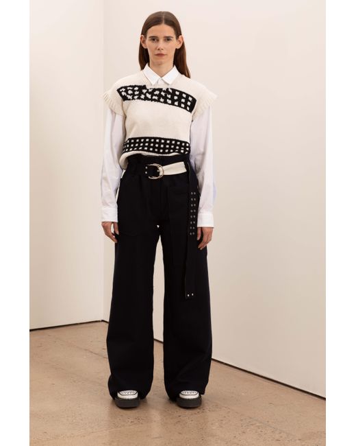 La Fetiche Blue David Raw-Cut Felt Sailor Pants With Military D Ring Belt