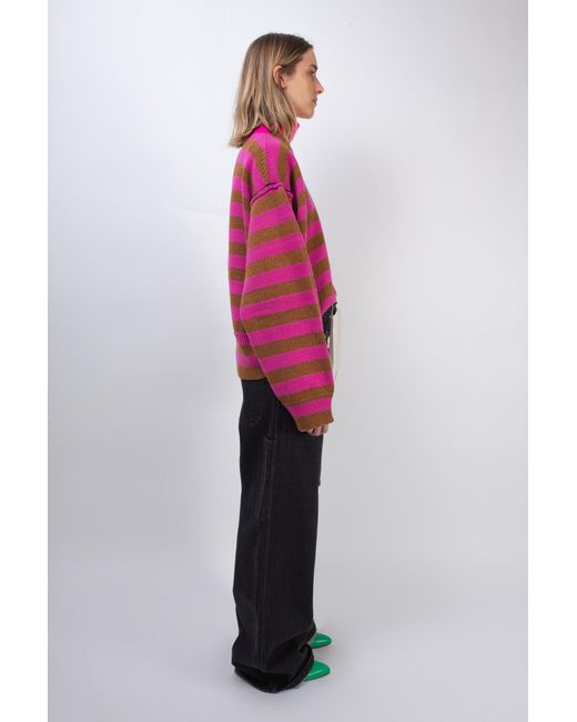 La Fetiche Red Leslie Oversized Loose Fit Striped Sweater
