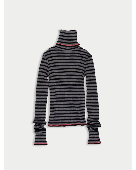 Women's Blue Biba Roll Neck Striped Top