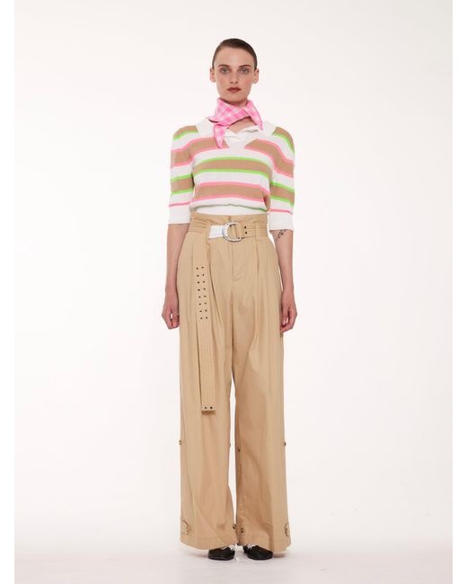 La Fetiche White Moira Striped Cropped Polo Sweater