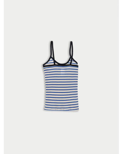 La Fetiche Blue Jade Striped Fine Weight Ribbed Cami Top