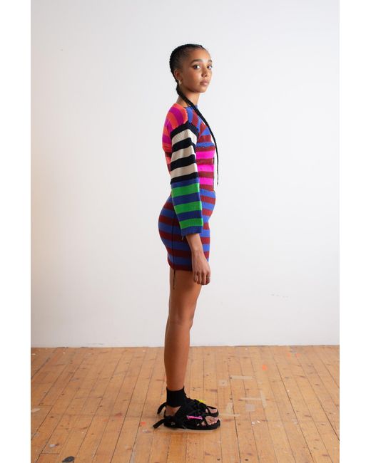 La Fetiche Pink Sottsass Assymetric Patchwork Striped Sweater