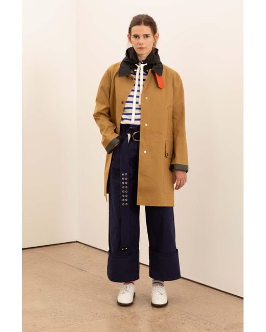La Fetiche Natural Yoko Traditional Waterproof Cotton Rubber Bonded 3„4 Length Trench Coat, Hand Finished Glued Seams
