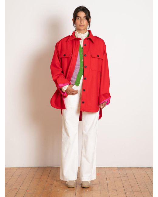 La Fetiche Red Claire Oversized Workwear Shirt Jacket