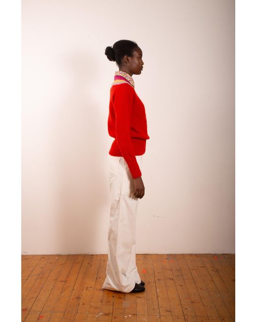 La Fetiche Red Sophie Brushed Crew Neck Sweater