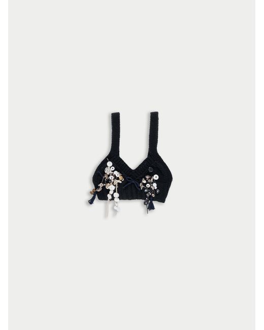 La Fetiche White Lucia Hand-Knitted Embellished Bralette