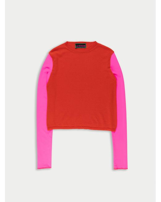 La Fetiche Red Bardot Fineweight Long Sleeve Top