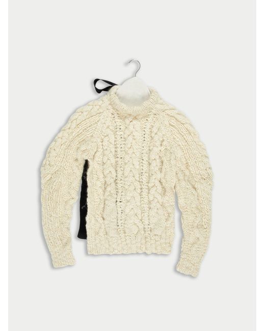 La Fetiche Natural Marilyn Chunky Hand Knitted Cable Sweater With Neck Tie Detail