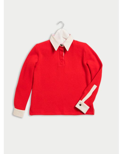 Women's Red Arthur Shrunken Rugby Shirt Made With Felted Lambswool And Cotton Canvas Collar And Cuffs