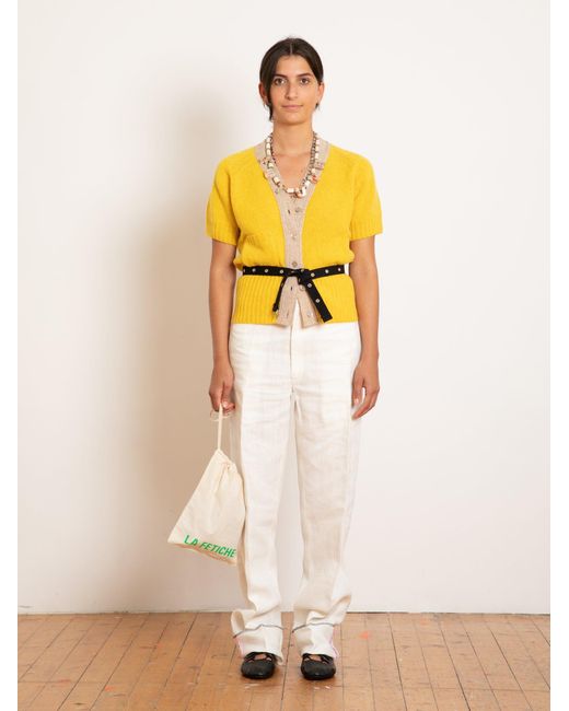 La Fetiche Yellow Lux Contrast V-Neck Cardigan