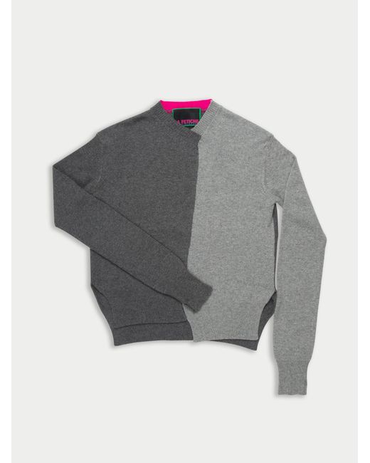 La Fetiche Gray William Handframed Patched Lambswool Sweater
