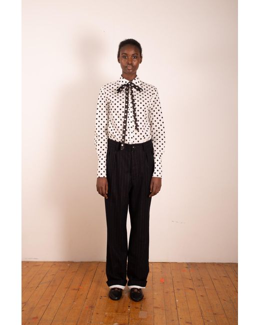 La Fetiche White Tasha Dots Poplin And Polka Dot Blouse
